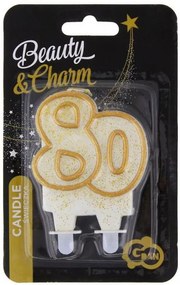 Colorat Gold Lumânare aniversară 80 cu sclipici auriu, lumânare cifră