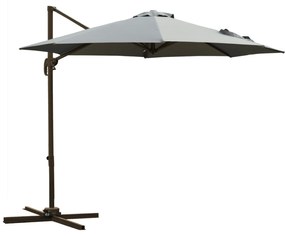 Outsunny Umbrel de Gradină cu Manivelă cu Înclinare Reglabilă, Umbrelă cu Braț și Stinghii, Ø2.95x2.5 m, Gri | Aosom Romania