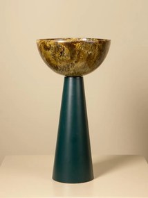 Lampă de masă din rășină maro cu structură din metal kaki, abajur în formă de cupă, finisaj lucios, 35×23 cm, „Toralia"
