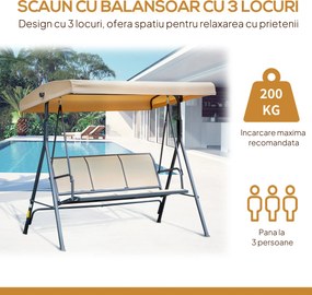 Outsunny Leagăn de grădină cu 3 locuri, copertină, șezut respirabil și cadru din oțel, bej | Aosom Romania