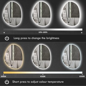 HOMCOM Oglindă de Baie LED cu Comutator Tactil Inteligent și  Intensitate Reglabilă, 80x5x60 cm, Argintiu | Aosom Romania