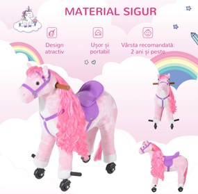 HOMCOM Cal Balansoar pentru Copii 3+ Ani cu Roți și Sunete, Leagăn pentru Copii cu Suport pentru Picioare, 65x28x75 cm, Roz | Aosom Romania