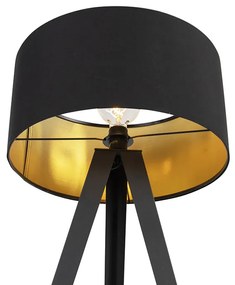 Lampă de podea neagră cu abajur negru și interior auriu - Ilse