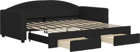 vidaXL Pat de zi cu extensie și sertare, negru, 90x190cm, textil
