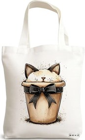 Sacosa de Panza pentru Cumparaturi, Geanta Tote, model Stylish Coffee 4 38 x 34.5 cm, Alba, BEKZ®