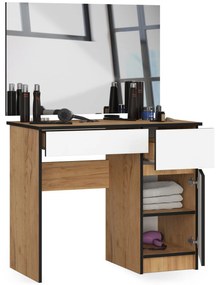 Masă de toaletă Parijat (Stejar craft + Alb) (cu oglindă) (D). 1070927