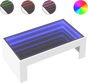 vidaXL Măsuță de cafea cu LED infinity, alb, 90x50x30 cm