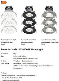 Set de 3 spoturi incastrabile baie LED dimabil Fremont 3-Kit IP65 4000K argintiu