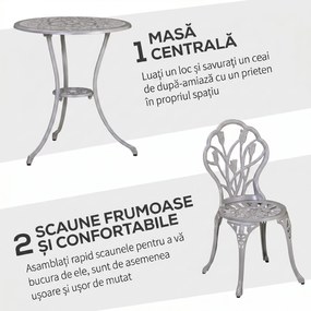 Outsunny Set de Gradina 3 Piese din Aluminiu cu 2 Scaune