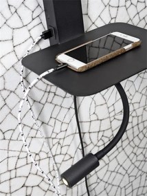 Aplica cu raft, reader LED, mufa USB si abajur textil alb Florence