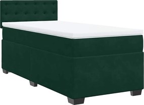 vidaXL Pat box spring cu saltea, verde închis, 90x190 cm, catifea