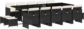 vidaXL Set mobilier de grădină cu perne, 15 piese, negru, poliratan