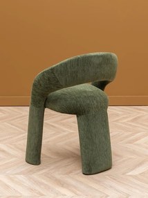 Scaun din bumbac verde, formă asimetrică, cu picioare cilindrice, 73×67×62 cm, „Prato"