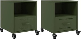vidaXL Noptiere, 2 buc., verde olive, 36x39x43,5 cm, oțel