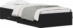 vidaXL Cadru de pat cu sertar Stejar Negru 90 x 200 cm Lemn compozit