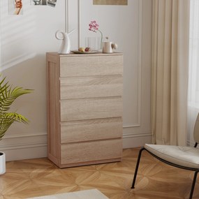 HOMCOM Comodă pentru Depozitare cu 5 Sertare, Comodă Înaltă, Comodă cu Ghidaje Metalice și Mânere Scanalate, Alb | Aosom Romania