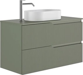 Set dulap baza suspendat Gala Canaletto 2 sertare 100 cm cu blat finisaj verde mat