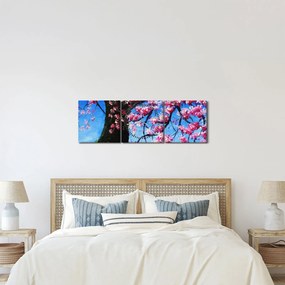 Tablou - Cireș înflorit - pictură (cu ceas) (90x30 cm)