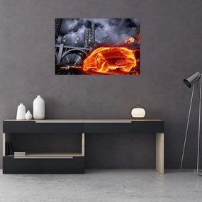Tablou cu mașina în flăcărată (90x60 cm)