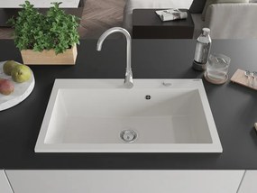 Mexen Elix chiuvetă de bucătărie din granit cu 1 compartiment 800 x 500 mm, alb, sifon crom - 6527801005-20