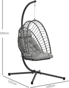 Outsunny Scaun Balansoar pentru Exterior cu Pernă Căptușită, Scaun Suspendat cu Coș Pliabil și Suport Metalic, 100x131x194 cm, Gri | Aosom Romania