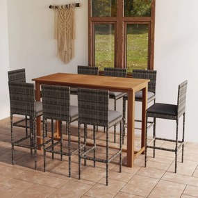 3068009 vidaXL Set mobilier bar de grădină cu perne, 9 piese, gri