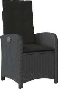 vidaXL Scaun de grădină rabatabil cu perne, negru, poliratan