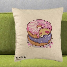 Perna Decorativa Donuts Roz si Mov, 40x40 cm, Bej, Husa Detasabila, Perna Inclusa, BEKZ®