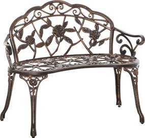 Outsunny Bancă de grădină 2 locuri din metal, bancă în stil retro, bancă de parc cu model floral 100 x 54 x 78 cm, Bronz | Aosom Romania