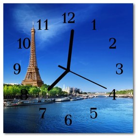 Ceas de perete din sticla pătrat Paris Sky Orase Blue Sky