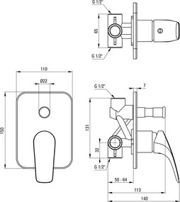 CYNIA Baterie pentru duș, îngropat, cu set de duș Finisaj: Crom BCY_044P