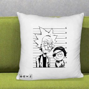 Perna Personalizata Rick si Morty Dosar, 40x40 cm, Alb Pufos, Husa Detasabila, Perna Inclusa, BEKZ®