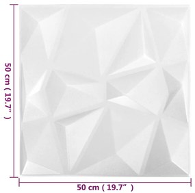 Panouri de perete 3D 12 buc. alb 50x50 cm model diamant 3 m   12, Alb diamant