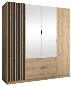 Dulap VISTA cu oglindă, 200x215 cm, stejar artisan/grafit