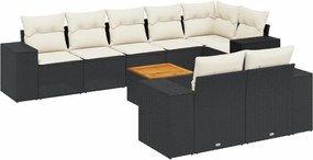 vidaXL Set mobilier de grădină cu perne, 9 piese, negru, poliratan