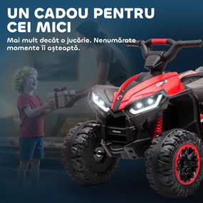 HOMCOM  ATV 12V pentru copii cu cauciucuri late, masina, faruri LED, claxon, muzica, pentru 3-5 ani, rosu | Aosom Romania