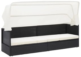Canapea de gradina cu copertina, negru, poliratan 1, Alb si negru