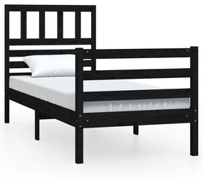 3101052 vidaXL Cadru de pat mic Single 2FT6, negru, 75x190 cm, lemn masiv