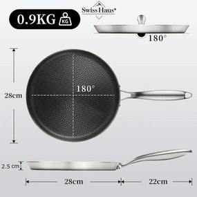Tigaie pentru clatite Swiss Haus SH-ZGCP28, 28 x 2,4 cm, Acoperire ceramica Sapphire, Fara PTFE/PFAS/PFOA, Inductie, Argintiu