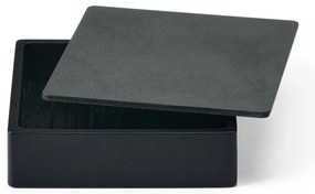 Cutie de depozitare neagră-gri antracit din lemn și din piele ecologică cu capac, decorativă 11x11x3,5 cm Square Nupo – LIND DNA