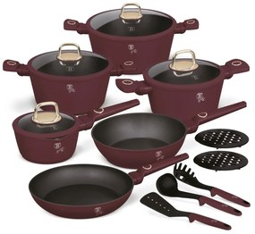 RESIGILAT - Set de oale si tigai cu capace, 15 piese Leonardo Collection Berlinger Haus BH 8051, antiaderente, strat titan, visiniu mat, inductie,