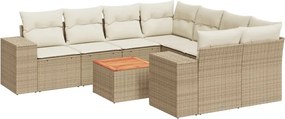 vidaXL Set canapele de grădină, 9 piese, cu perne, bej, poliratan