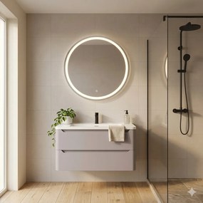 Dulap baza suspendat Rune Laguz 2 sertare 80 cm bej mat