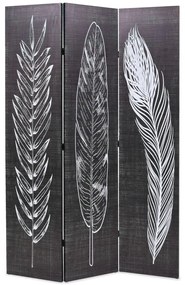 245889 vidaXL Paravan cameră pliabil, negru&alb, 120 x 170 cm, imprimeu pene