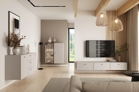 Comodă TV suspendatăă Lorini 200 cm cu sertare - cashmir / mânere negre T-bar