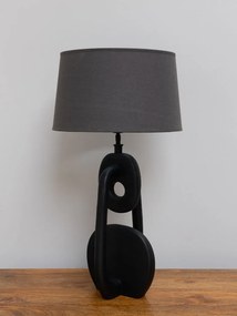 Lampa de masa, negru, cu abajur gri, din in, Disc