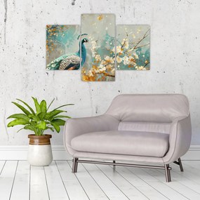 Tablou - Păun cu decor de aur (90x60 cm)