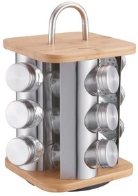 Borcane pentru condimente pe suport Klausberg KB 7554, 12 buc. borcane, bambus si otel, inox / maro