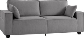 HOMCOM Canapea 3 locuri 218 cm, canapea modernă côtelată cu tapițerie cu arcuri în buzunar, brațe late și 2 perne, gri deschis | Aosom Romania