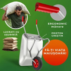 Roabă LARRY zincată, capacitate max. 80l/100kg, argintiu/negru Gardebruk